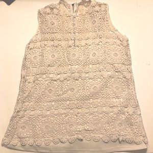 Crocheted tank top. Cream/Ivory. Zip back. Size Large. Good used condition.
